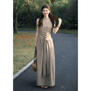 法式巨好看漂亮无袖背心连衣裙子女夏季2026新款绝美收腰显瘦长裙