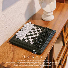 微缩黑白象棋盘食玩具模型场景娃娃屋配件迷你国际象棋无磁B108
