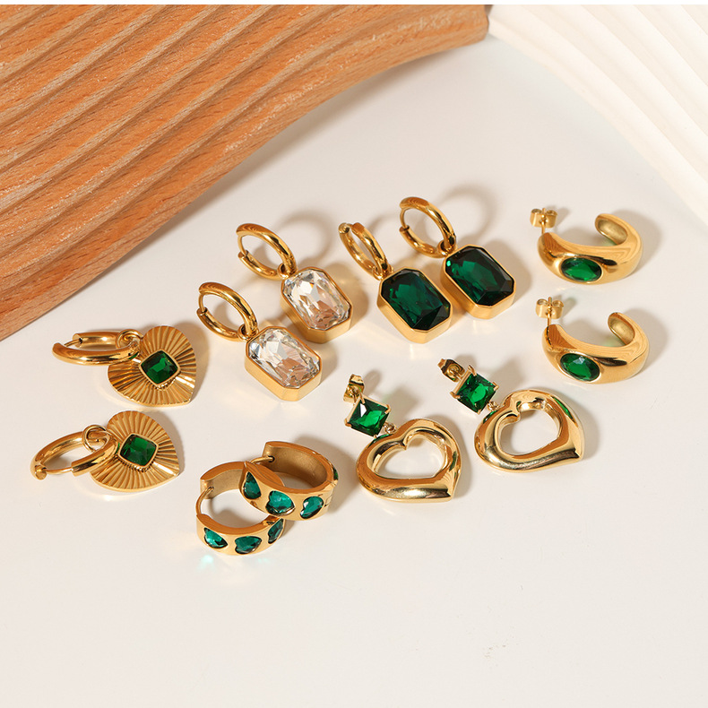 11g Weight PVD Coated Gold Plating Process 304 Stainless Steel Ear Needle Material 18K Real Gold Plated, Real Gold Plated Plating Material PVD Coated 18K Gold Real Gold Plated Round Heart Shape 304 Stainless Steel Simple Style Waterproof Non Tarnish Drop Earrings