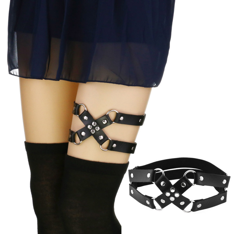 Cross-border Fashion Harajuku Punk Cross Cross Leather Thigh Ring Sexy Stud Stretch Garter Belt