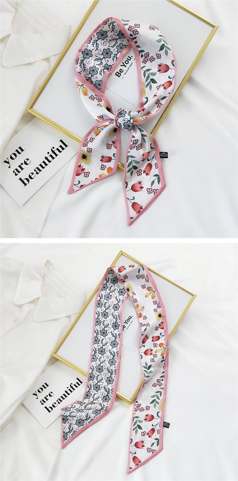 20g Weight Silk Scarf Classification Travel Occasion Unisex Gender Sweet Style Khaki, Multicolor, Dark Blue, White, Red, Green, Blue, Yellow, Black Color Fashion Silk Scarf Hair Tie 23