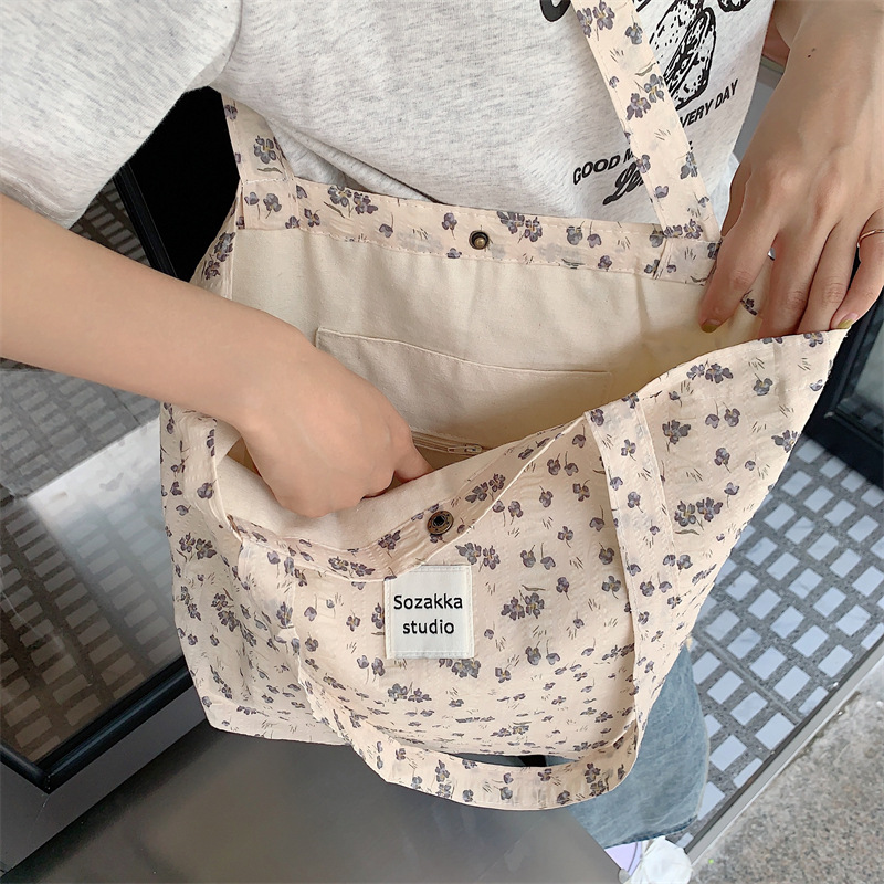36251 Vintage floral canvas cosmetic bag, large-capacity handbag, women's single-shoulder crossbody bag, tote bag, underarm bag undefined