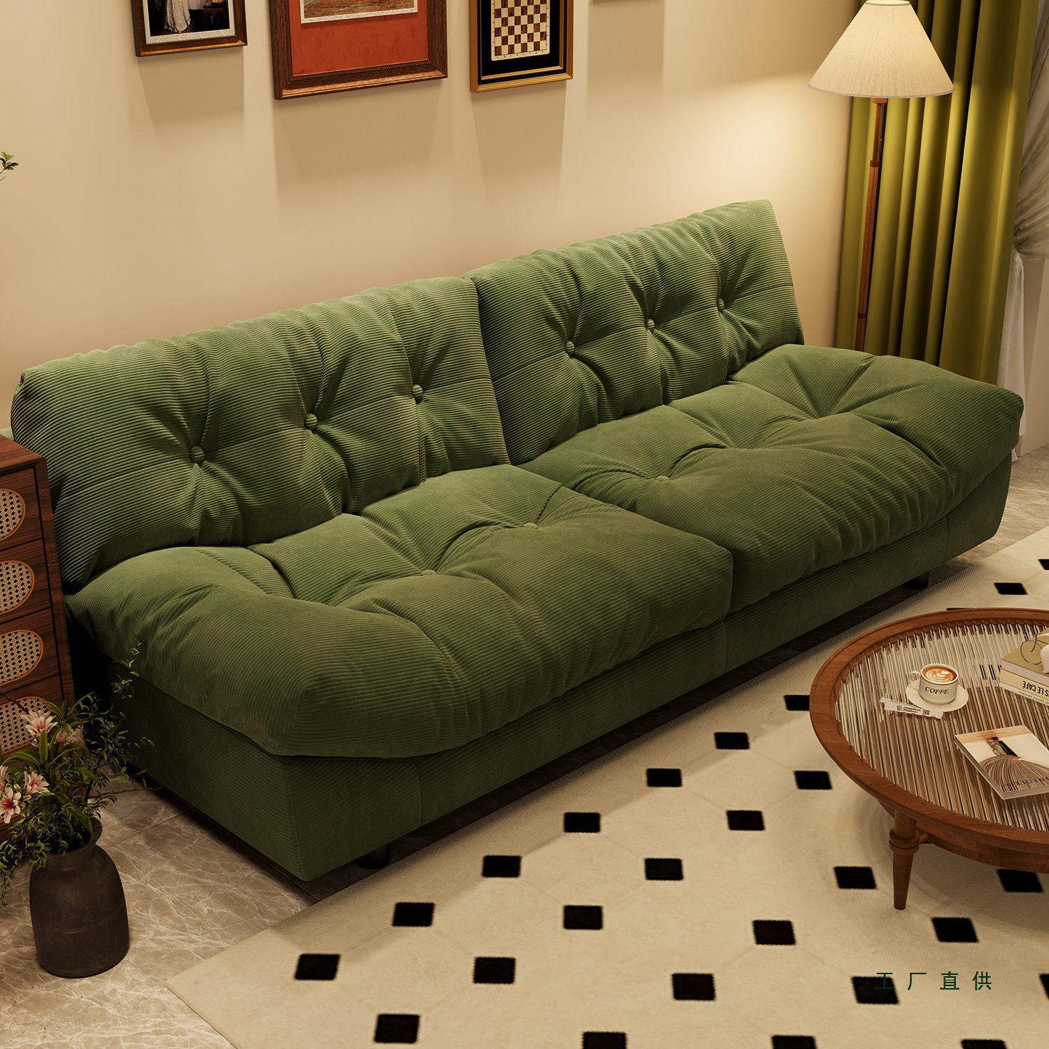 Sofa Living Room Small Apartment Rental Apartment Bedroom Double or Three Person Straight Row Cloud Lazy Fabric Sofa New Style