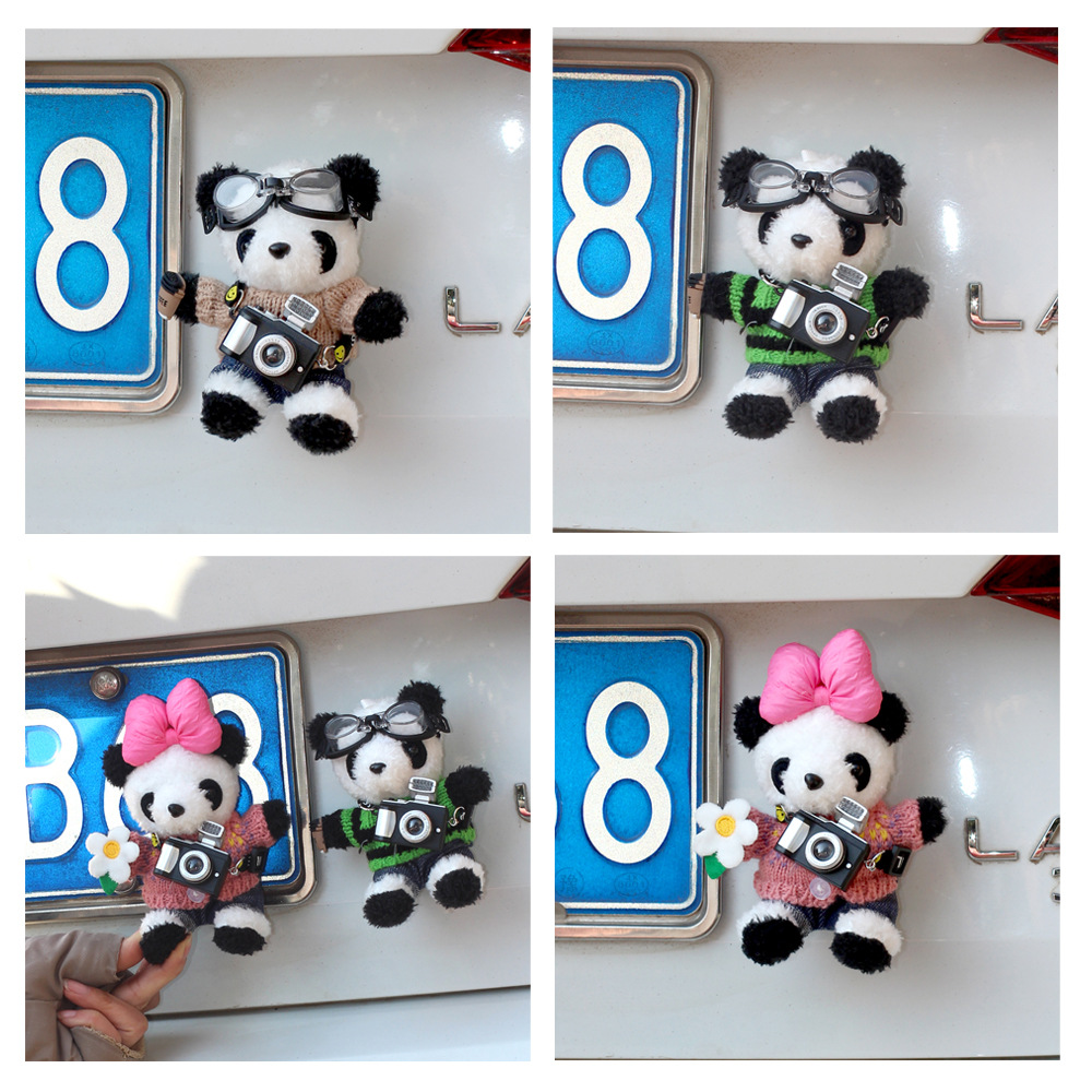 Personalidad en línea lindo estilo extranjero panda decoración de cola de automóvil adornos muñecas de peluche fuera del automóvil suministros de automóvil estables
