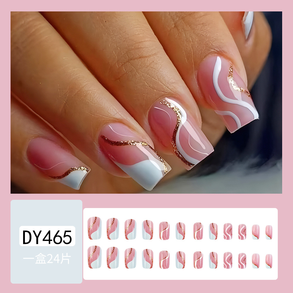 Comercio exterior manicure rosa francés polvo brillante línea de la atmósfera de 24 piezas de uñas falsas venta al por mayor
