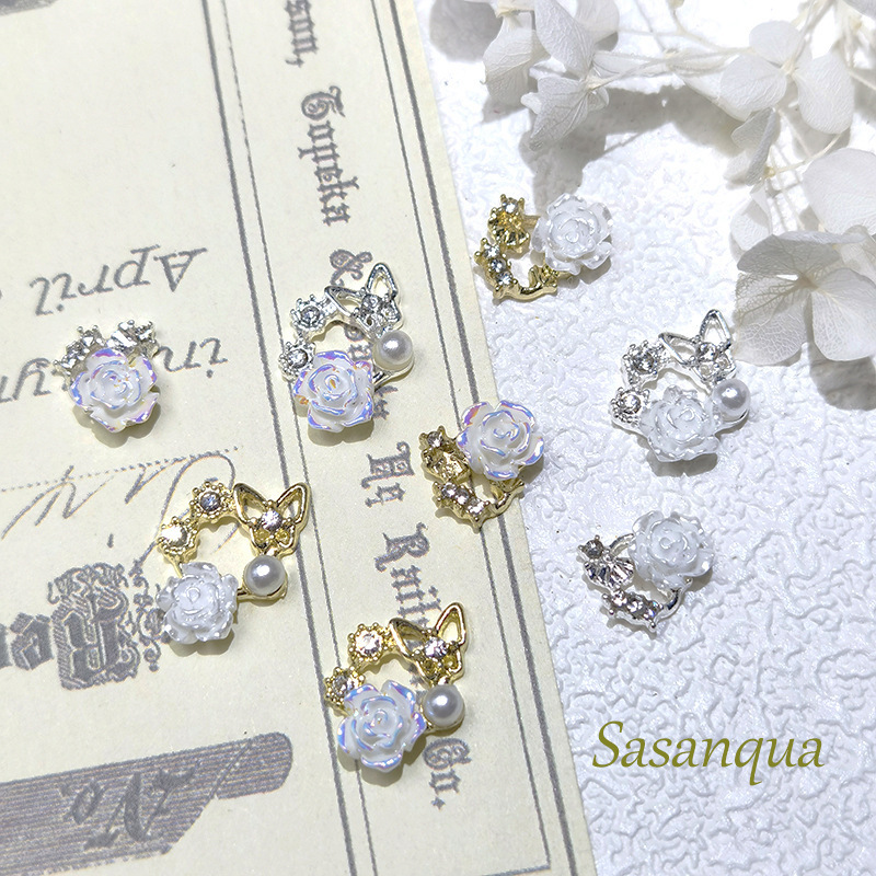 2022 Trendy New Nail Art Accessories Alloy Camellia Simple White Luxurious Nail Decorations Bowknot