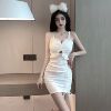 Slim fit with drawstring and suspender， short skirt with buttocks， fake two-piece set for nightclub work clothes