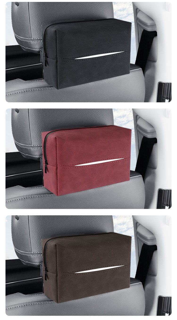 Car Tissue Box, Armrest Box, Seat Back Tissue Bag, Hanging Suede Leather Seat-Type Tissue Bag, Multi-Functional and Universal