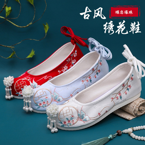  hanfu in ancient costume shoes elegant fairy shoes with ancient peoples bow antique embroidered shoes