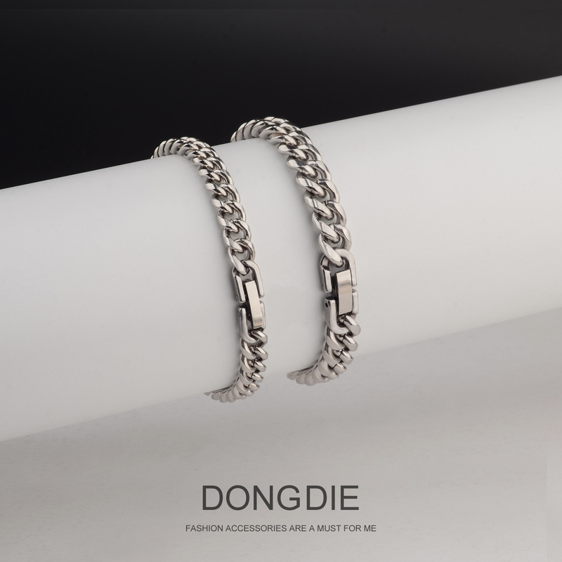 Polished Cuban Bracelet, High-End Niche, Simple and Generous Titanium Steel Men's Bracelet, Trendy Men's Personalized Boys' Jewelry, Women's