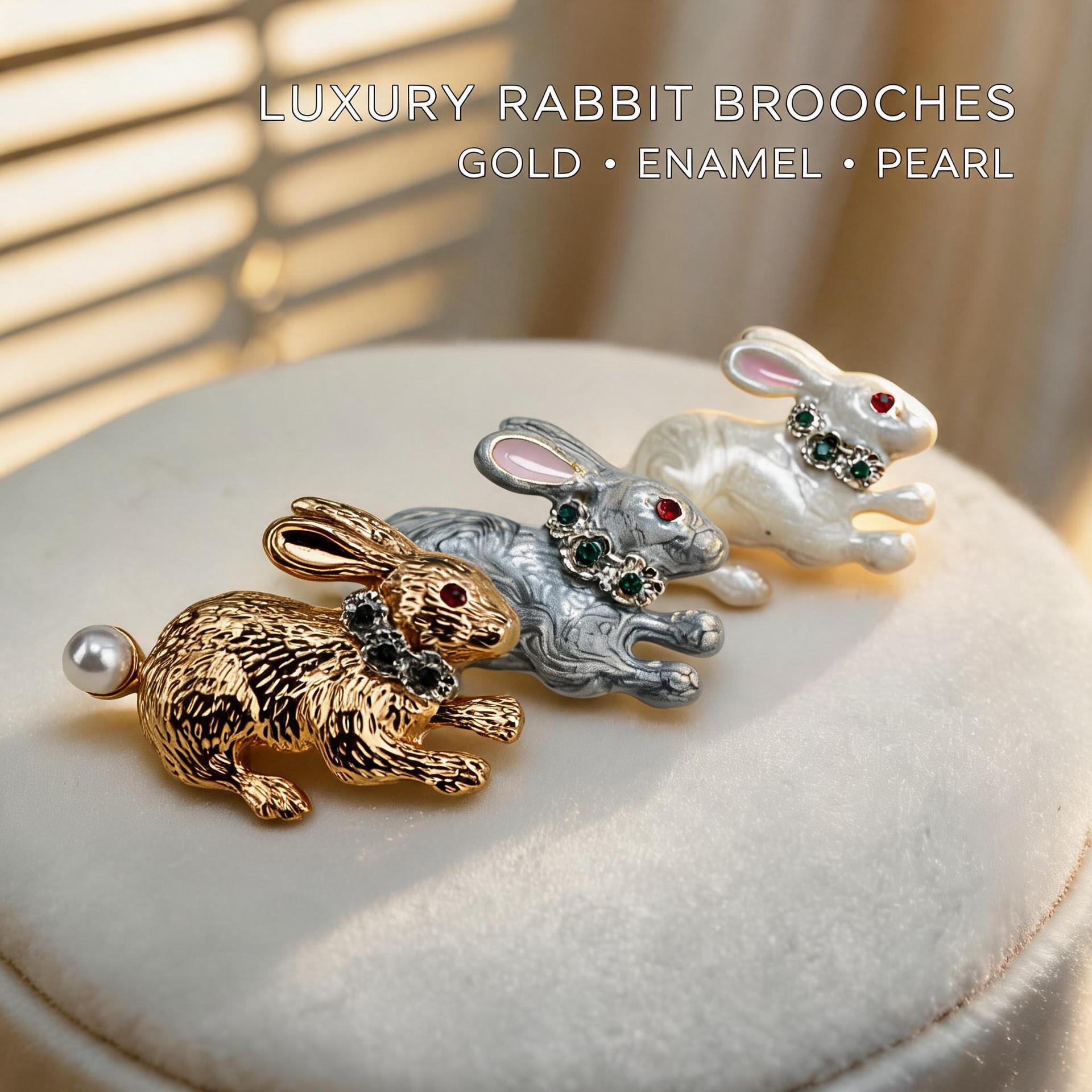 European and American cross-border Easter cute bunny brooch, vintage enamel oil-drip pearl rabbit brooch, manufacturer wholesale