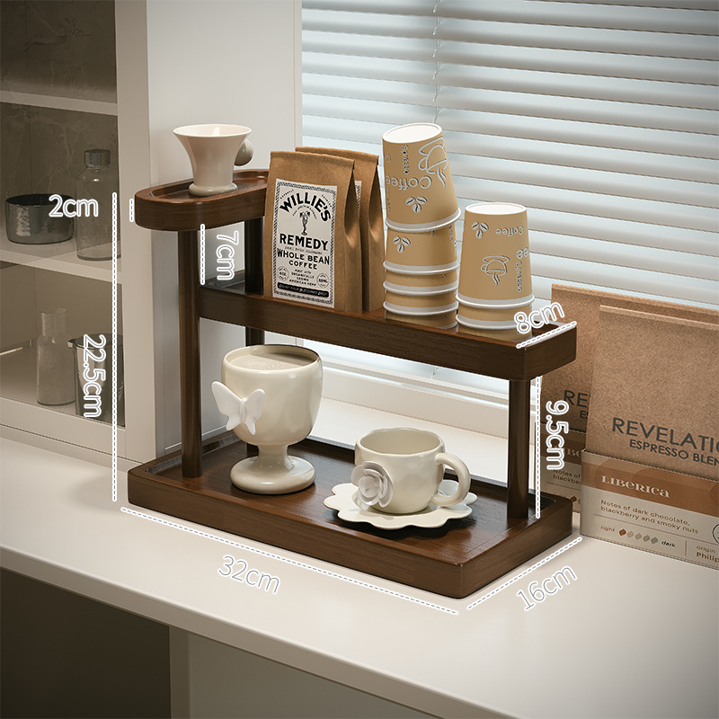 Estante de almacenamiento de tazas de madera maciza Taza de nogal negro Estante de taza de agua Taza de café Estante de almacenamiento de lujo ligero de alta calidad