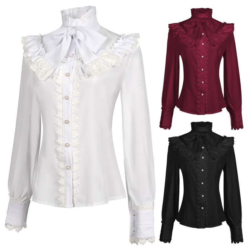 Amazon's New Victoria Women's Shirt-Style Gothic Style Shirt Retro Long-Sleeved Lace Embroidered Top Amazon's New Victoria Women's Shirt-Style Gothic Style Shirt Retro Long-Sleeved Lace Embroidered Top