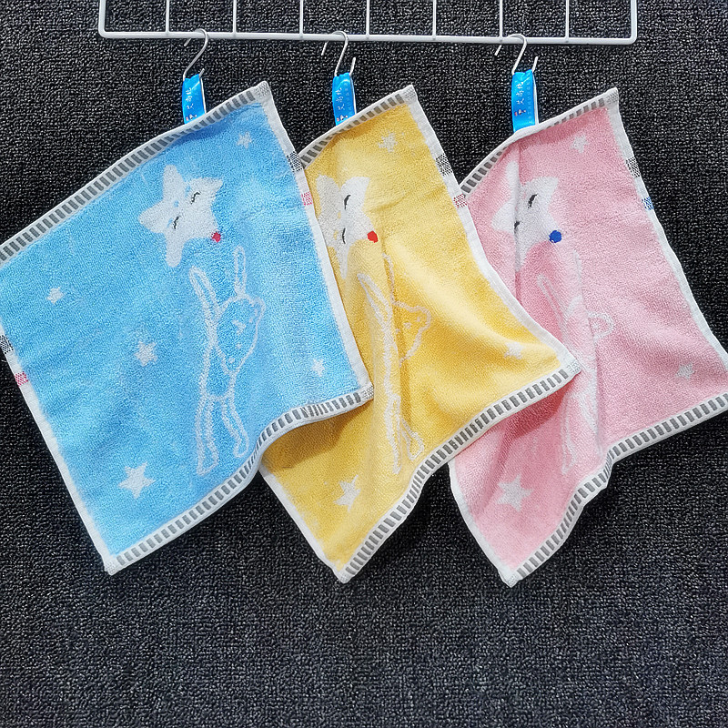 Cute cartoon cotton 32-strand small square towel kindergarten towel thickened with hook hanging small towel children