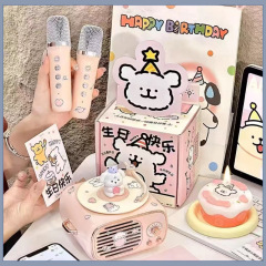 Line Puppy レコードプレーヤー Bluetooth スピーカー マイク カラオケ オーディオ 女の子の親友への誕生日プレゼント