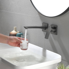 全銅槍灰色暗裝面盆水龍頭龍頭入牆式冷熱水隱藏預埋牆出水嵌入式