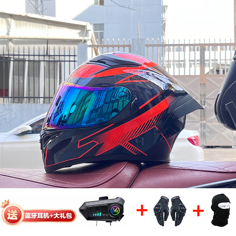 Casco de cola grande de motocicleta Jiekai Casco completo con auriculares Bluetooth Casco de conducción de motocicleta eléctrica de cuatro estaciones para hombre
