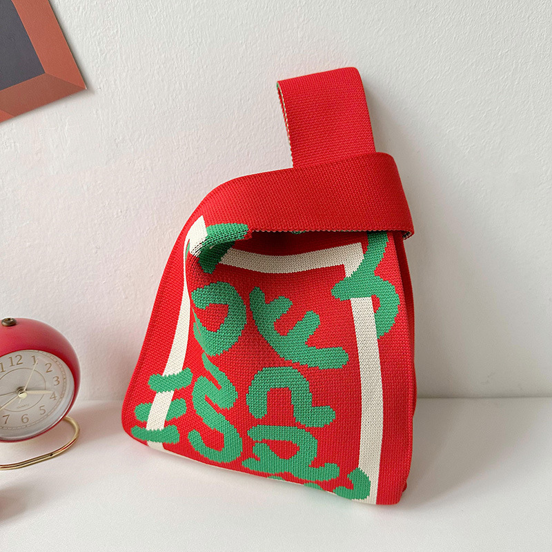 Bolso de mano tejido del Año Nuevo del Dragón 2025, versátil, de gran capacidad, rojo, festivo, pequeño, para regalo.