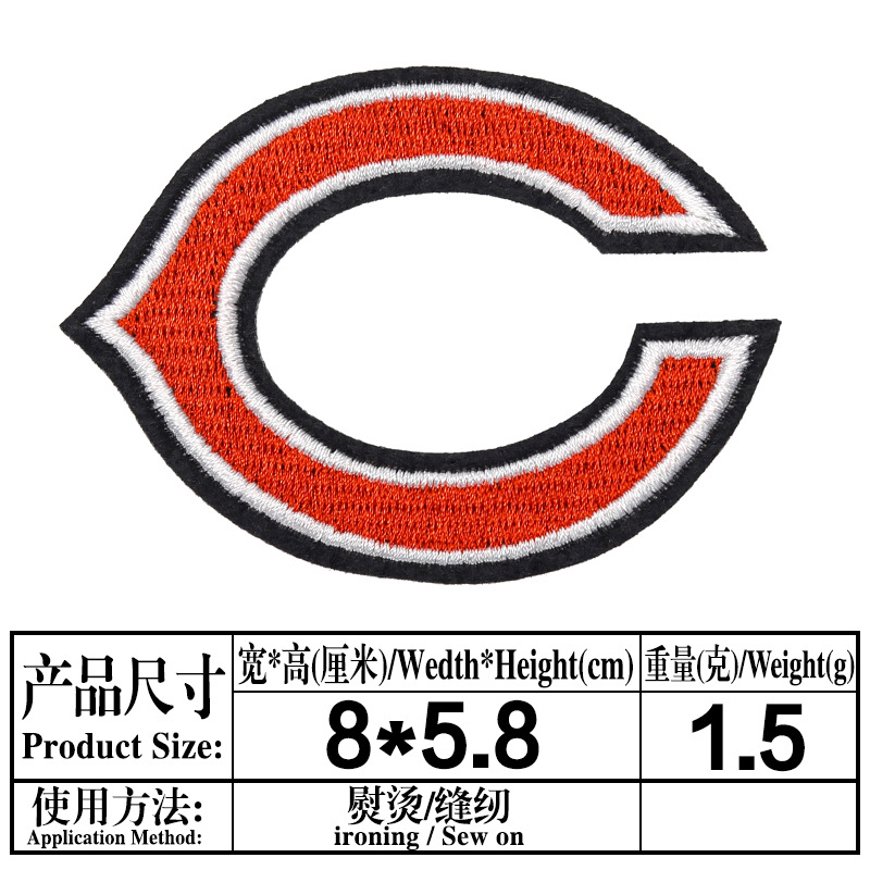 Planchado adhesivo NFL Liga Americana 32 Equipo LOGO Emblema del equipo Insignia de bordado de computadora Etiqueta engomada de tela bordada Parche de parche