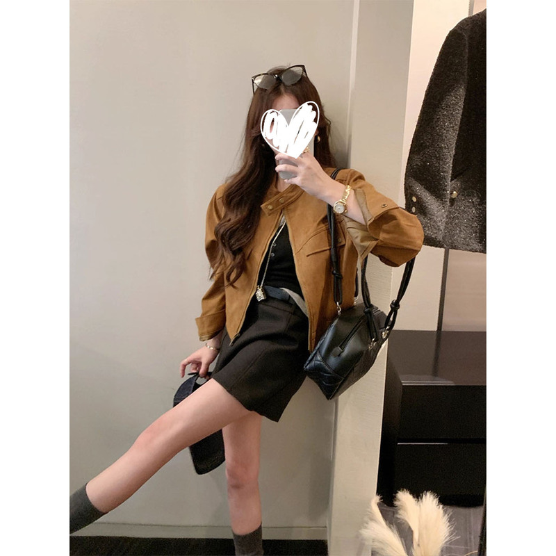 美式复古美拉德风咖色短款夹克外套女秋季新款宽松小个子上衣穿搭|undefined