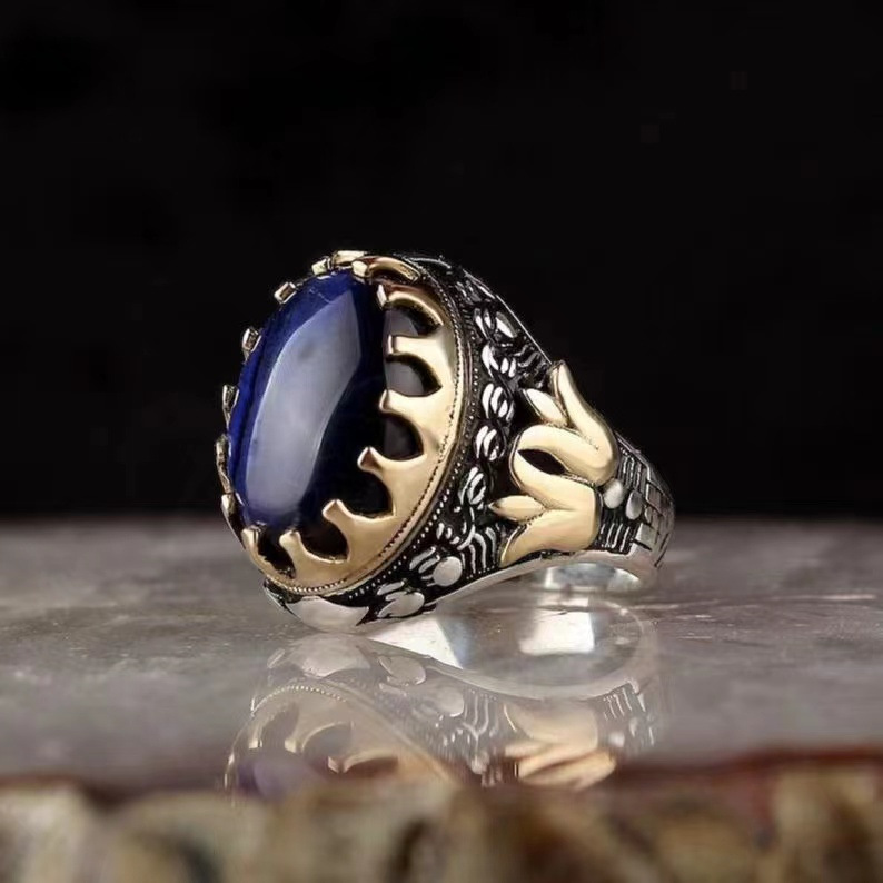 hot selling new two color men's retro inlaid sapphire ring_voghion.com
