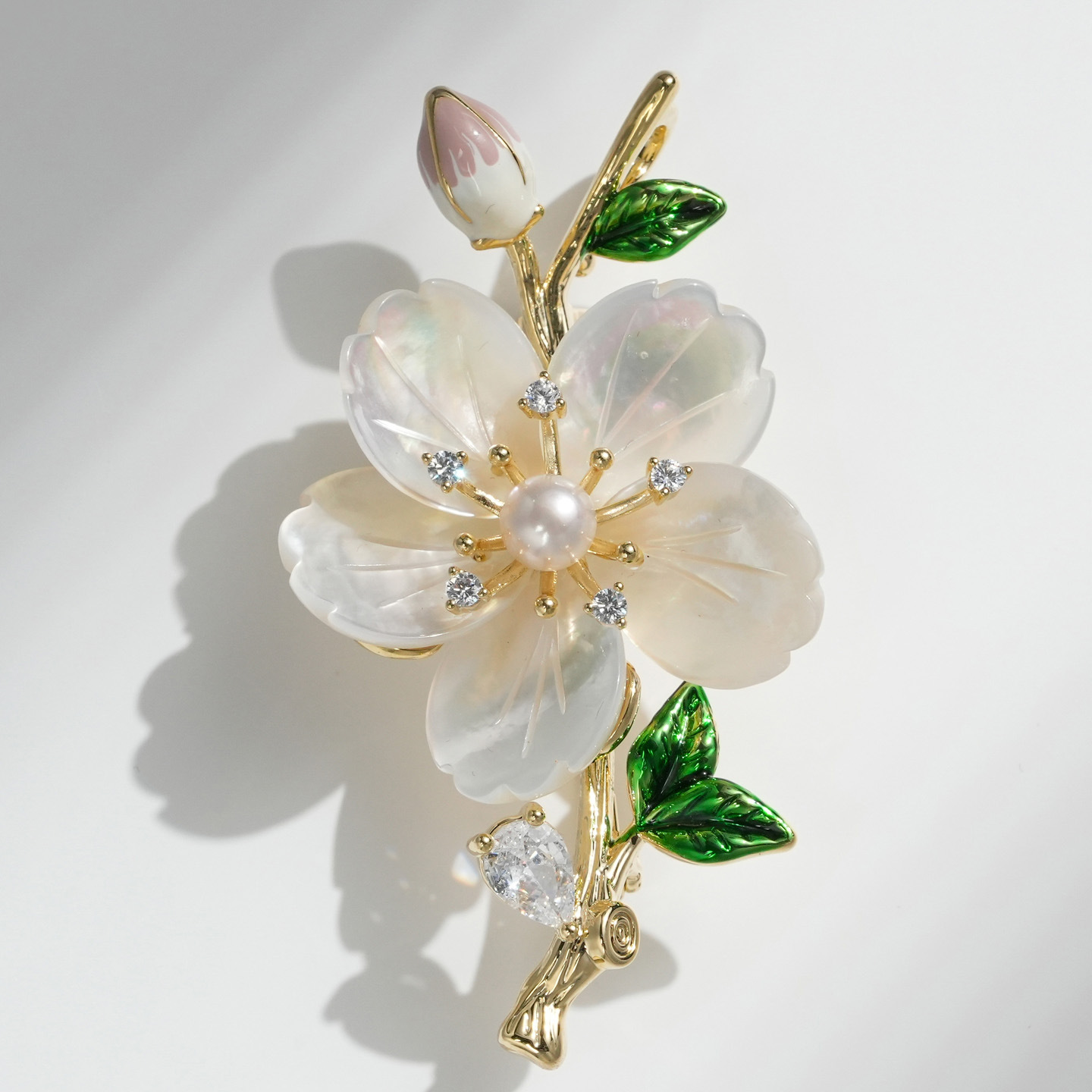Xiliang Feizi High-End Natural Freshwater Pearl Shell Azalea Flower Brooch Enamel Flower Bud Accessory Brooch Pin