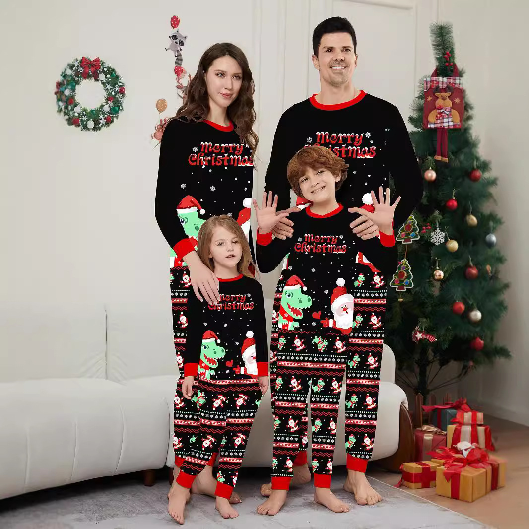 Christmas Santa Claus Dinosaur Family suit Christmas family suit black loungewear_voghion.com