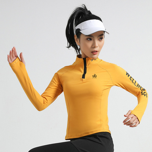 Autumn outdoor half-zip stand-up collar slim long-sleeved sweatshirt quick-drying sports coat running group fitness training top for women