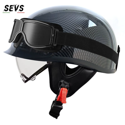 Motosiklet kaskı (dəbilqə) — certified retro motorcycle helmet for - bright-carbon-transparent-square-retro-mirror-m