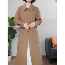 N607 秋冬款时尚高级宽松双面中长款羊毛呢大衣