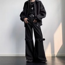 意式那不勒斯西裤垂坠感直筒cleanfit皮带装饰喇叭裤直筒休闲裤男