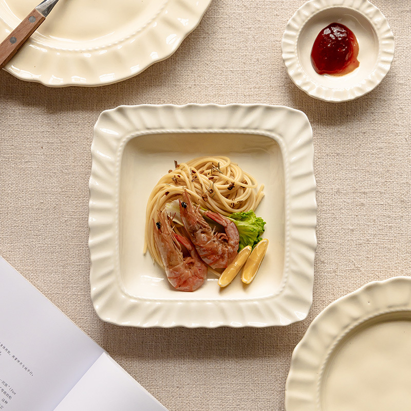 Cartoon Series Cream Style suit Dinner Plate Rice Bowl Lace French Style Ceramic Tableware Western Food Plate Household Dish Plate Dish