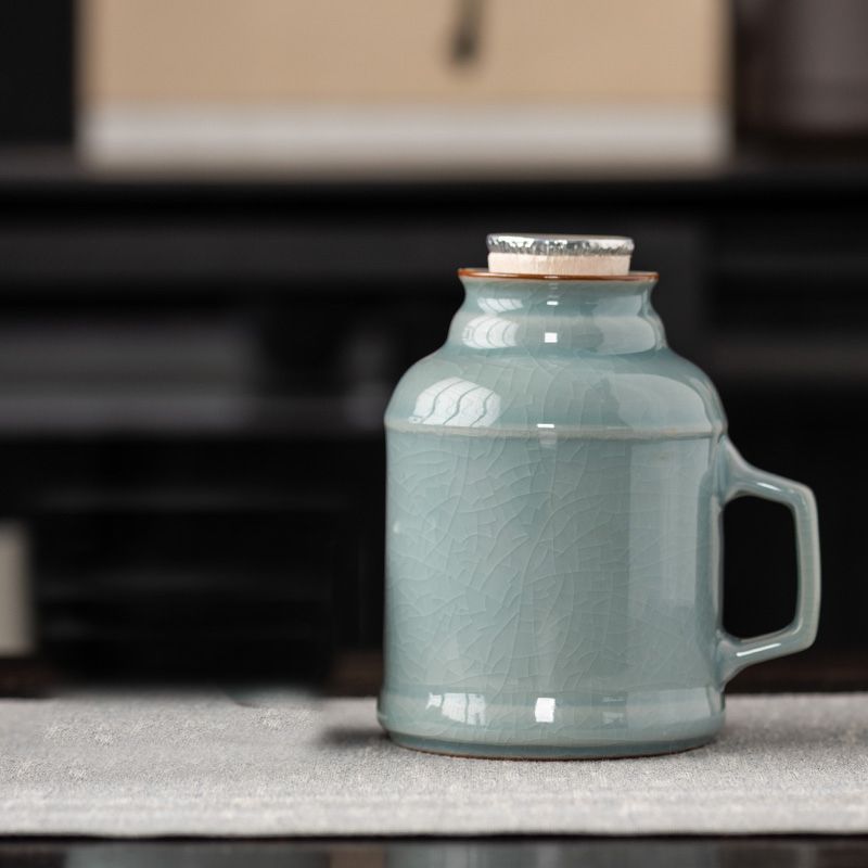 Ru窑 pequeña olla caliente puede ser cultivada con rebanada de sopa de salsa retrógrada con tapa cerámica de gran capacidad anti-corrosión tetera taza de agua taza de marca