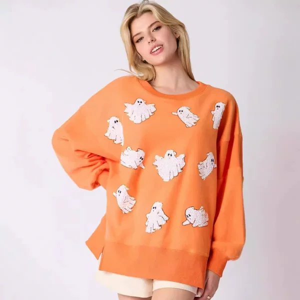 Amazon's New Autumn and Winter European and American Cross-Border Women's Clothing Halloween Ghost Sequin Top Loose Casual Sweatshirt for Women
