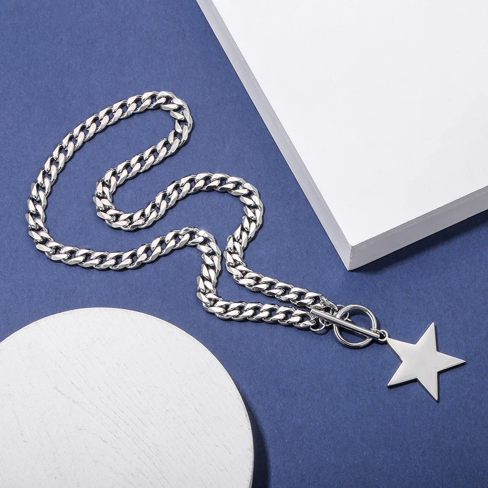 Five-pointed Star Stainless Steel Torque Necklace For Unisex_voghion.com