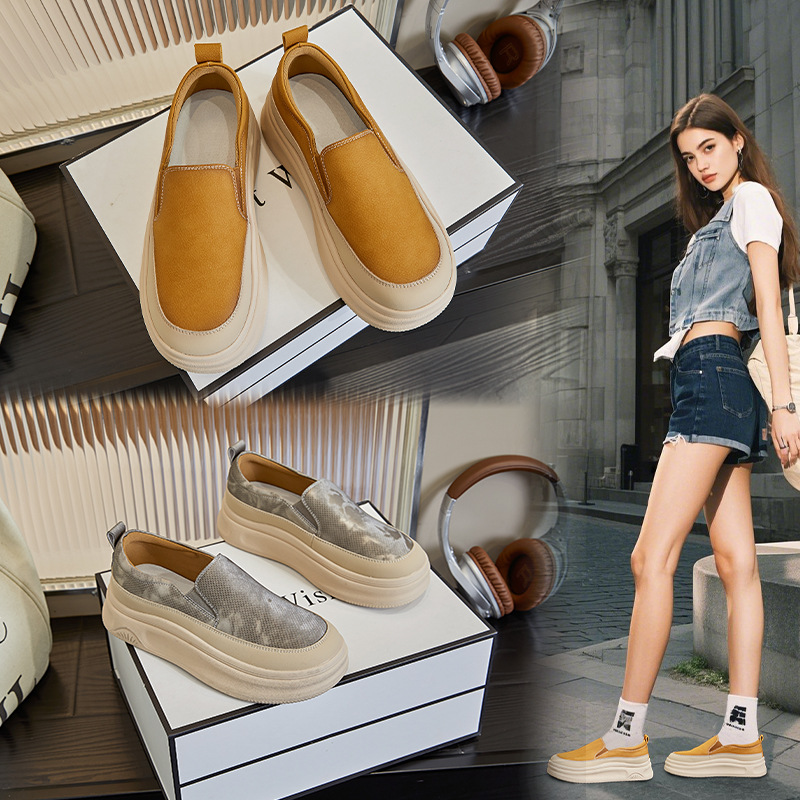 여성용 슬립온 화이트 슈즈 2026 봄 여름 신상 여성 캐주얼 슈즈 두꺼운 밑창 키높이 로퍼 다용도 여성화
