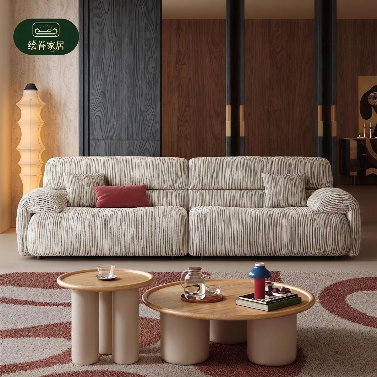 Italian minimalist sofa for living room, small apartment, home rental, straight-line modern simple striped fabric sofa