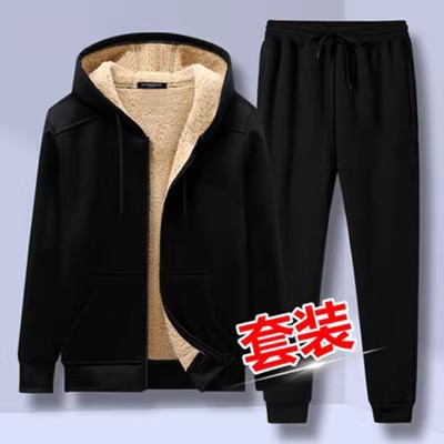 Arctic Velvet Otoño e Invierno forrado de lana de cordero engrosada cremallera cardigan suéter de los hombres con capucha suelta joven y de mediana edad traje cálido