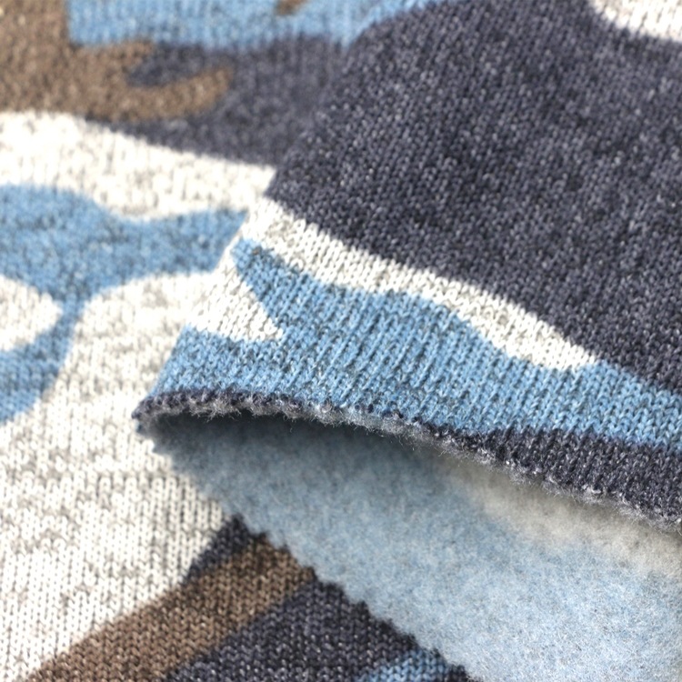 印花迷彩粗针单面拉毛绒黑丝并线全涤阳离子迷彩印花粗针绒布面料