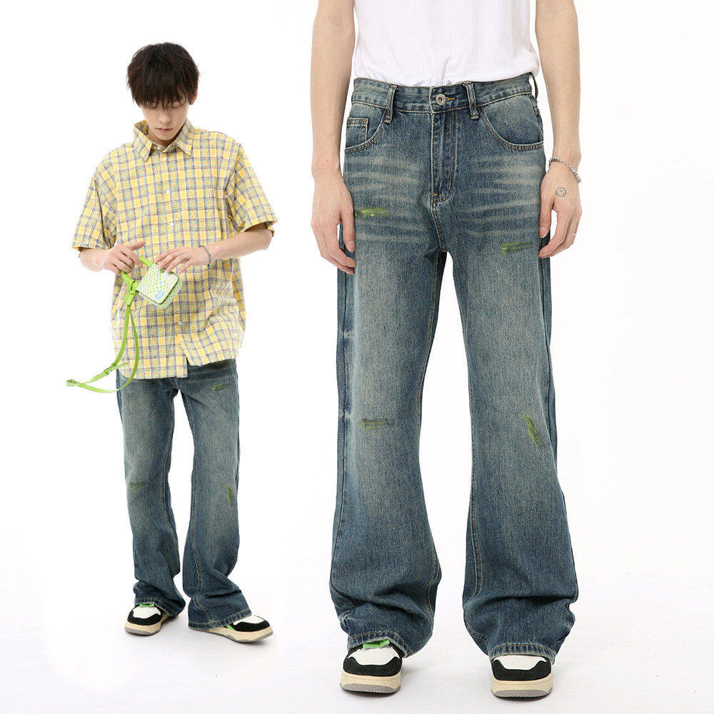 MTLCLOTHES men's clothing | 2024 summer new high street simple painted slim micro-washed jeans tide