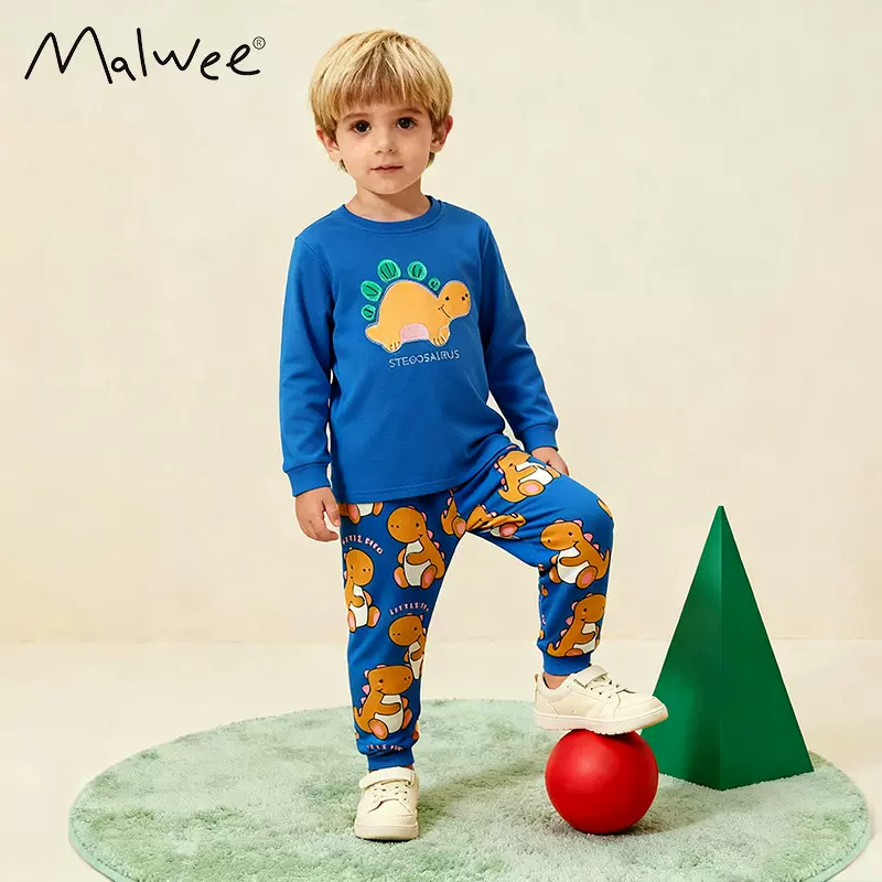 跨境malwee男童套装秋冬新款欧美中小童圆领长袖帅气秋男孩两件套