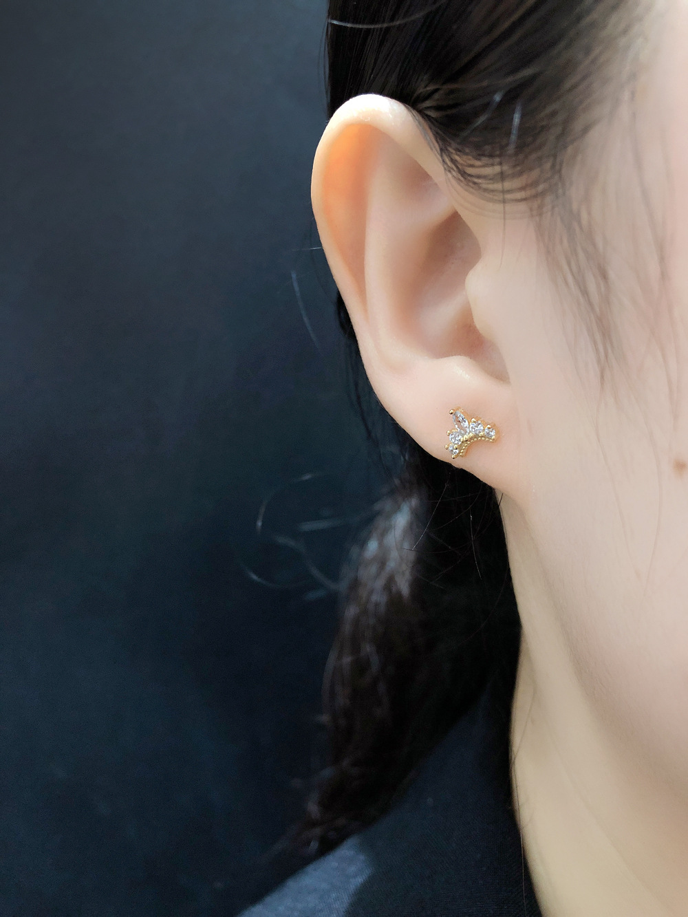 Fashion Crown Sterling Silver Inlay Zircon Ear Studs 1 Pair