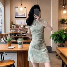 跨境外贸新中式改良旗袍夏装国风设计感小个子连衣裙女速卖通短裙