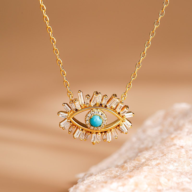 Devil's Eye Pattern All Seasons Season 925 Sterling Silver Turquoise Cable Chain Plating Devil's Eye Pendant Necklace