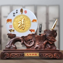 玉石平安扣摆件教师节礼物书房办公室笔筒创意实用礼品一件代发