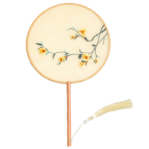 Tuanfan ancient fan children's summer semi-transparent long-handled tassel dance fan women's costume Hanfu cheongsam embroidered small round fan