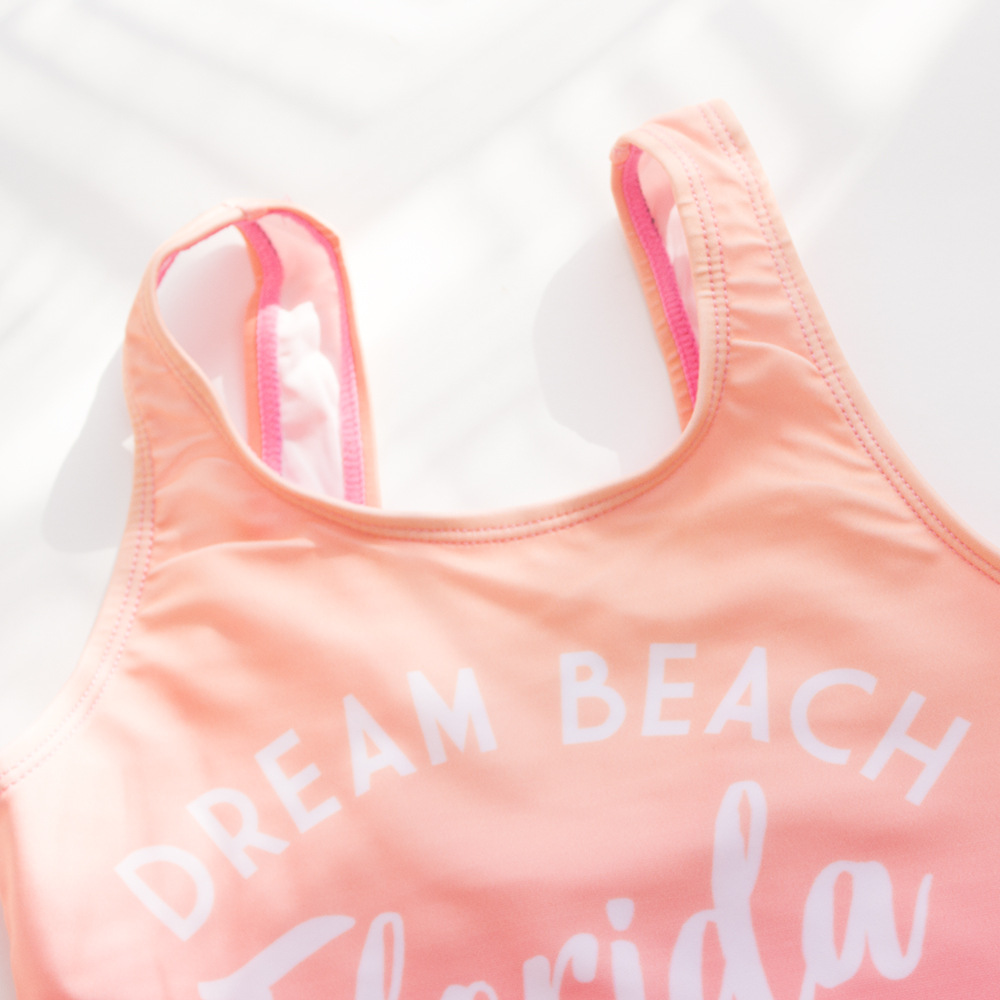 Letter, Gradient Color Pattern Girl'S Gender Beach Letter Gradient Color Bodysuit One-pieces Kids Swimwear