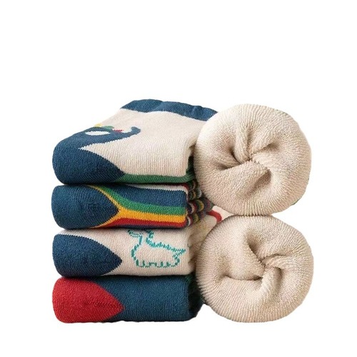 [ ] Thickened Children's Socks for Autumn and Winter: Fleece-Lined, Warm-Keeping Terry Cotton Stockings for Student Boys and Baby Boys