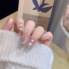 【布契拉提】粉色貓眼手工穿戴甲純欲魔鏡粉顯白氣質爆閃美甲甲片