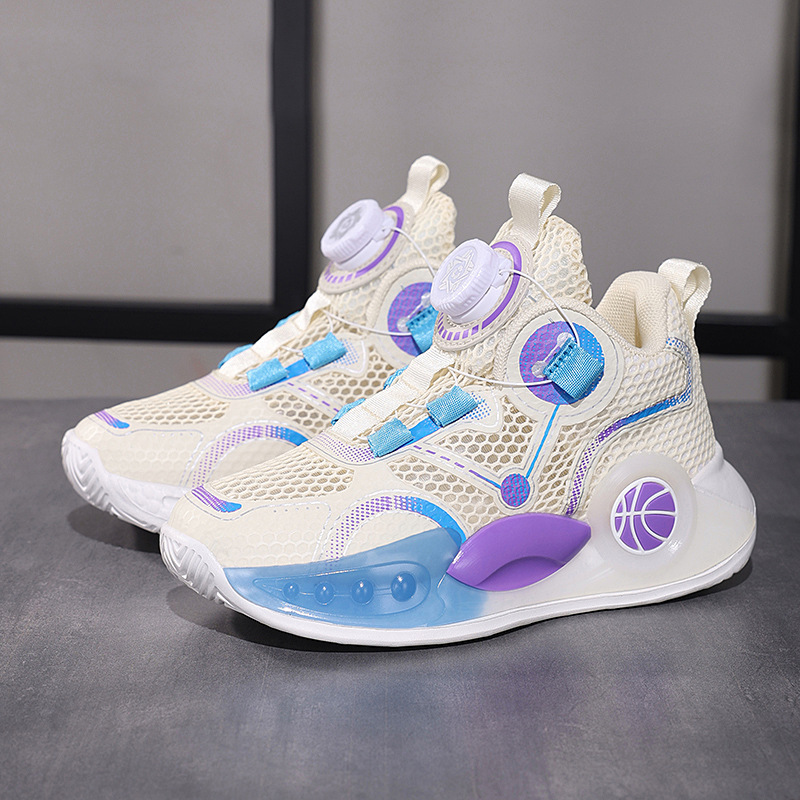 Zapatillas de baloncesto para niños verano 2025 nuevas zapatillas de entrenamiento profesional con superficie de malla transpirable para niños zapatillas de deporte antideslizantes para niños